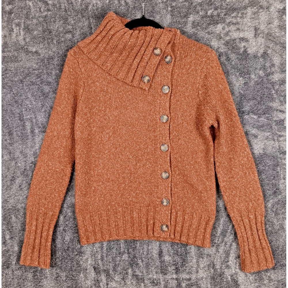 Vintage BCBG Max Azria Women's‎ Medium Brown Cowl Neck Sweater Full Button H